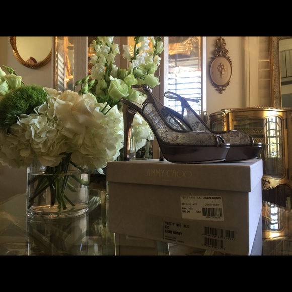 New Jimmy Choo Metallic Lace Heels 35.5 5.5 $995 - Picture 7 of 8